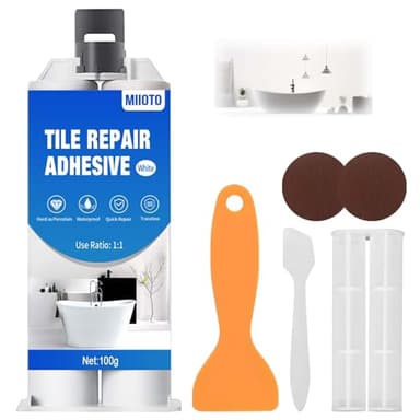 Miioto Kit de Reparación de Bañera Blanco, Kit Reparacion Baldosas, Kit Reparacion Plato Ducha Resina, Reparador Bañera Blanco, para Bañera, Azulejo, Lavabo y Ducha-100g