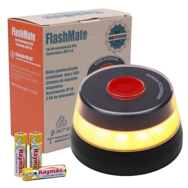 Aourow V16 Connectado Luz Emergencia Coche Homologado DGT,con SIM Telefónica y Datos,Baliza V16 Homologada DGT con Geolocalizador 3.0 + Funda Accesorios Coche,V16 con Geolocalización