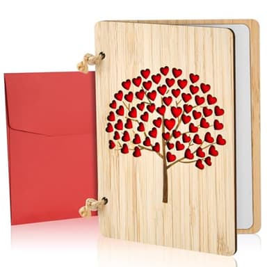 Vicloon Tarjeta de Regalo de Felicitacion de Madera con Flor, Hecha a Mano, con Sobres, para Cumpleanos, Bodas y San Valentin (Arbol del amor)