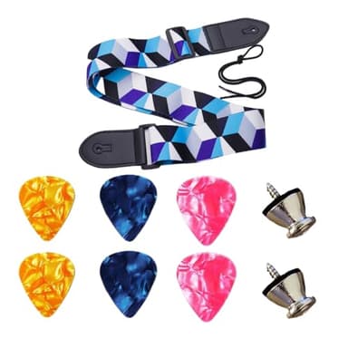 CRLLDPM 1 Pieza Correa de Guitarra, Correa de Guitarra y Bajo, Correa Guitarra Eléctrica, Correa de Guitarra de Longitud Ajustable, con 6pzs Púas de Guitarra y 2pzs Cierres para Correas