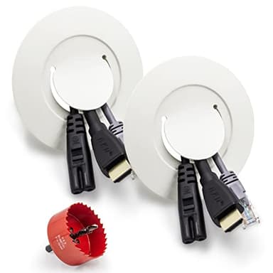 Ocultar Cables TV para TV Montado en la Pared, HASA zone Salida de Cable Blanco Pasacables Mesa para Esconder Cables de TV Contiene 2 Kit de Pasacables y 1 Coronas Perforadora Fácil Instalar