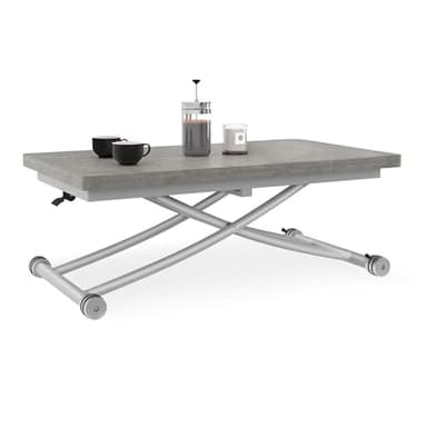IDMarket Urbana - Mesa de centro extensible plegable rectangular efecto hormigón, patas grises