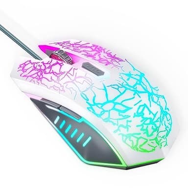 VersionTech. Raton Gaming con Cable, 4 dpi Ajustables hasta 3600,Gaming Mouse Óptico, 6 Botones Programables, 7 Modos de Iluminación RGB Personalizable, Ratones USB para PC, Laptop, MacBook-Blanco