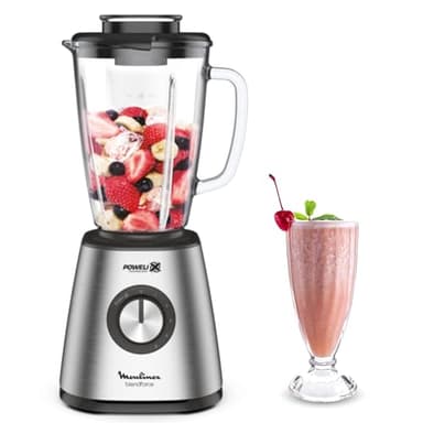 Moulinex Batidora de vaso Blendforce Cristal LM439D - Batidora vaso de cristal 800 W, 6 cuchillas con función pica hielos, 5 velocidades, limpieza fácil y jarra de cristal termoresistente de 1.25 L