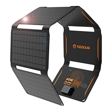 FlexSolar Cargadores Solares Portátiles 40W, USB Potencia de Emergencia ETFE Paneles Plegables IP67 Impermeable Camping Senderismo para Teléfonos, Ventiladores, Linternas