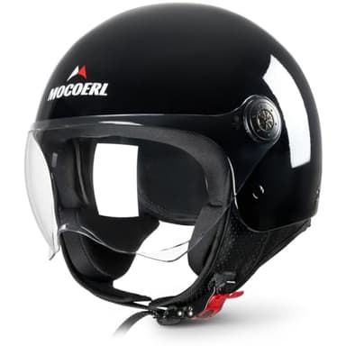 Casco de Moto Jet para Adultos, Visera Transparente, Casco de Moto para Hombres y Mujeres para Ciclomotor Cruiser Bobber y Chopper, Homologado ECE2206, Casco Retro 3/4 (L)