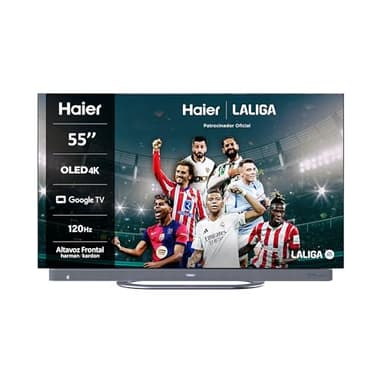 Haier OLED Harman Kardon 4K UHD H55C900UX - 55", Smart TV, Google TV, Dolby Atmos y Dolby Vision, HDR 10, Smart Remote Control, Google Assistant, Bluetooth 5.1, DBX TV, HDMI 2.1 x 4, Sin Marcos, 2024