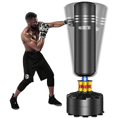 Dripex Saco de Boxeo de Pie para Adultos, Compañero de Boxeo de MMA, Entrenador de Boxeo, Resistente, con Base de Succión, Rellenable de Arena 80kg /Agua 60kg Aprox (Negra)