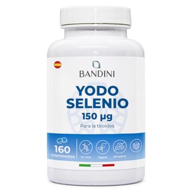 Bandini® YODO 150 mcg + SELENIO 100 mcg | 160 comprimidos | Yoduro de Potasio KI + Selenio L Metionina | Alta Absorción, Alta Dosis, 100% Vegano, Sin OGM | Para la tiroides y el sistema nervioso
