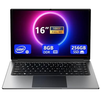 Ordenador Portátil de 16 Pulgadas,portátil portátil con 8GB DDR y 256GB SSD,expandible a 1TB.Procesador Pentium de Cuatro núcleos hasta 2,64GHz.Batería de 9000 mAh.Interfaz Mini HDMI.Interfaz USB 3.0