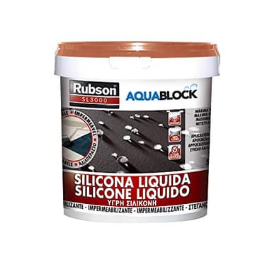 Rubson Aquablock SL3000 Silicona Líquida, impermeabilizante líquido para prevenir y reparar goteras y humedades, silicona elástica con tecnología Silicotec, 1 x 5 kg