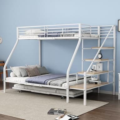 Lcoho Litera de 90 x 200 cm, estructura de metal de hierro, litera con cama nido y escalera, para niños, adolescentes y adultos, color negro (blanco)