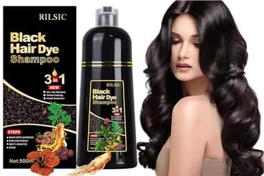 500ML Black Hair Dye Shampoo 3 en 1, Champú Tinte de Pelo Negro, Champu tinte Canas, Champú de Color Cabello Instantáneo, Shampoo Color Tinte Pelo en minutos Champu tinte Cubre Canas para Hombre Mujer