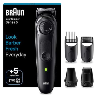 Braun Recortadora de Barba Series 5, Máquina Cortar Pelo, Máquina de afeitar, Cortapelos Hombre con 100 Min Autonomía, BT5430, Negro