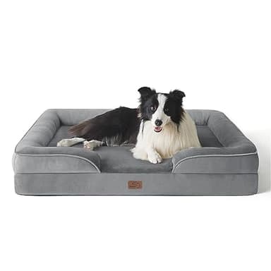Bedsure Sofá Perro Ortopédica Grande - Cama Perro Desenfundable y Lavable, Colchon Perro con Forro Impermeable y Espuma Viscoelastica, Gris, L