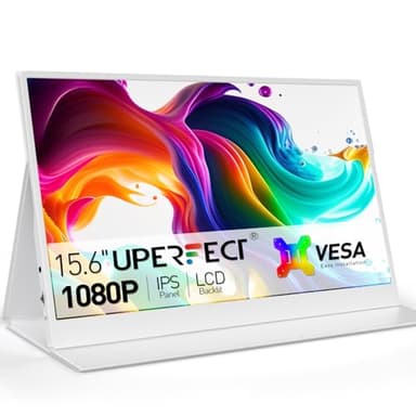 UPERFECT Monitor portátil de 15,6 Pulgadas Pantalla Portatil USB C Monitor FHD 1080P Segundo Monitor para PC Laptop, Soporte VESA, Blanco, Cuerpo Metálico