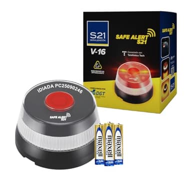 S21 Señalización Baliza V16 Homologada DGT con Ventosa Incluida | Geolocalizada con SIM MOVISTAR Incluida y Activada hasta 2038 | Baliza V-16 Homologada DGT Obligatoria A Partir de 2026