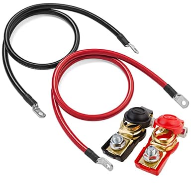 GTIWUNG 2Pcs 70cm Cables de Batería 13mm² 6AWG, Cable Arranque Bateria Coche con Terminales Cables de Inversor de Potencia Cobre para Camión, Motocicleta, RV, Solar, Marino (Rojo y Negro)