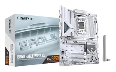 GIGABYTE B850 Eagle WIFI7 Ice Placa Base - Procesadores AMD Ryzen Serie 9000, VRM Digital de 8+2+2 Fases, hasta 8200 MHz DDR5 (O.C.), 1x M.2 PCIe 5.0 + 2X M.2 PCIe 4.0, Wi-Fi 7, LAN 2.5 GbE