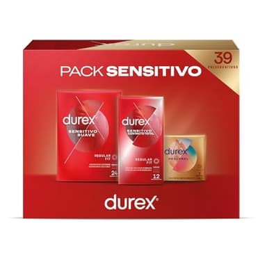 Durex Pack Preservativos Sensitivo Suave + Sensitivo Contacto Total + Real Feel Sin Latex, Pack Ahorro 39 condones