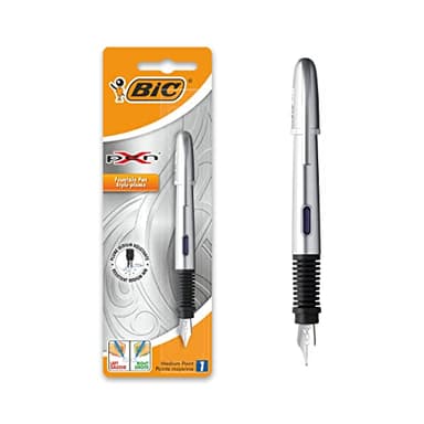 BIC Xpen - Pluma estilográfica recargable, plumín medio, tinta azul, cromada, 1 Unidad