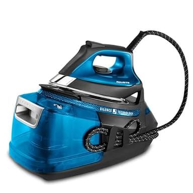 Rowenta Silence Steam Pro DG9222 Centro de planchado, autonomía ilimitada de 7,5 bares, golpe vapor 450 g/min, continuo de 140 g/min, suela Microsteam Laser 400, función Eco, azul