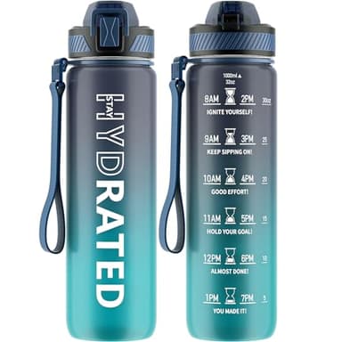 QLUR Botella Agua, 1 Litro Botella Agua Gimnasio con Pajita, Antiderrame Botella de Agua Deportiva, Cantimplora sin BPA con Marcador de Tiempo y Cepillo para Oficina, Escuela, Yoga