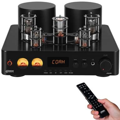 Juson Audio JTA100 - Amplificador de tubo de vacío (200 W, híbrido integrado, con BT 5.0, entrada óptica AUX RCA y salida de auriculares, 2,1 canales, clase AB, HiFi Home Audio para tocadiscos)
