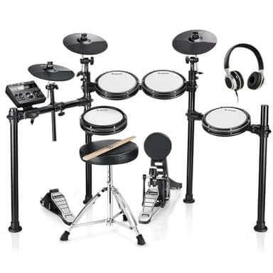 Donner DED-200 Batería Electrónica con Pads Silenciosos, Platillos, Más de 450 Sonidos, USB MIDI - 5 Pads, 3 Platillos