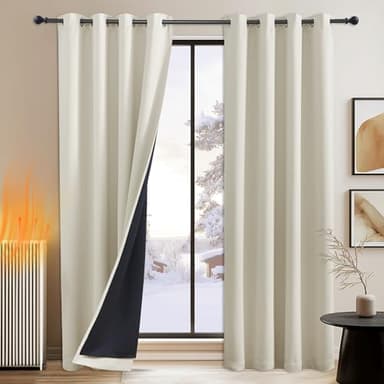 PONY DANCE Cortinas Opacas Termicas Aislantes Frio y Calor Cortinas Dormitorio 2 Piezas 140x245 CM Cortinas 100% Blackout con Ojales Cortinas Dobles Opacas Ventanas, Beige Claro