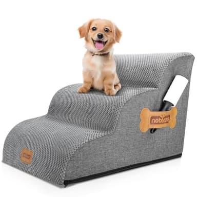 Nobleza Escalera para Perros, Escaleras Rampa para Perros Mascotas de Espuma de 3 Escalones con Rodillo para Pelusa, Escalera para Cama de Perros Pequeños Perros y Gatos Subir a la Cama