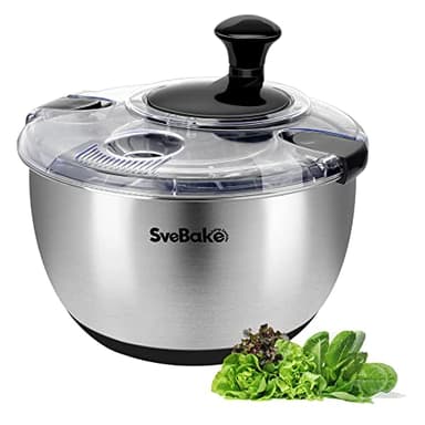 SveBake centrifugadora lechuga acero inoxidable 18/10 con accionamiento de manivela y ensaladera de 4,5 litros, Centrifugador de ensalada, apto para lavavajillas