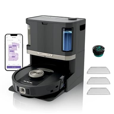 Shark PowerDetect Robot Aspirador y mopa 2 en 1, Base NeverTouch Pro con Limpieza, Carga y Vaciado automáticos, 60 días, navegación 3D y LiDAR, NeverStuck, WiFi/App, Negro, RV2800ZEEU