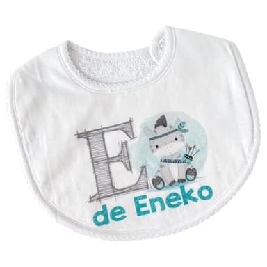 Cocholate | Babero Personalizado para Bebé | Babero Algodón Personalizado con Inicial, Dibujo y Nombre | Personalizable mediante IDT – impresión digital textil (Blanco)