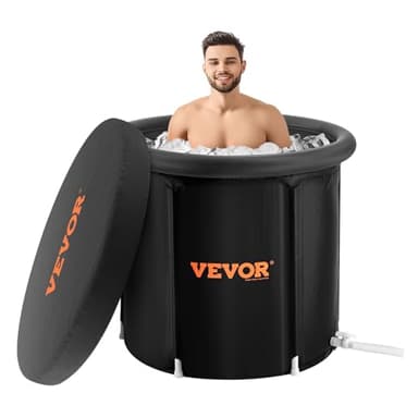 VEVOR Bañera de Hielo de 900 x 750 mm para Terapia de Agua Fría para Deportistas, Piscina de Inmersión Portátil para Exteriores con Barril de Hielo para Recuperación, 370 L con Cubierta, Negro