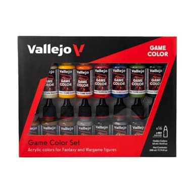 Vallejo Game Color Set de Pintura Acrílica Introduction. Kit de 16 Colores de Acabado Mate y Metalizado en Botellas de 17 Ml con Cuentagotas. Estuche de Iniciación para Figuras de Fantasía y Wargame