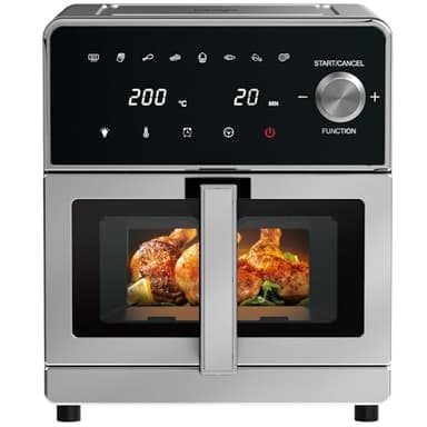 iceagle Freidora de Aire XXL 8L – 2100W Air Fryer con Doble Resistencia Arriba y abajo | Freidora sin Aceite con Ventana, 8 en 1,Diseño metálico de 360°, Pantalla Táctil, Recetas para Freír Fácilmente