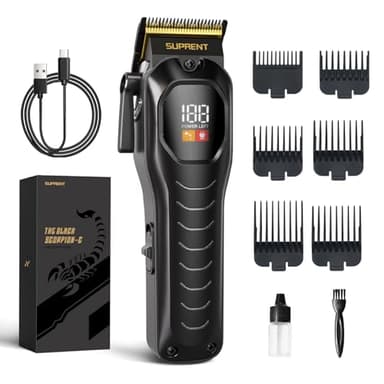 SUPRENT Cortapelos Profesional Hombres, Maquina de Cortar el Pelo Inalámbrico Cortadora de Pelo con Palanca Taper Ajustabl y 6 Peines Guía Para la Máquina de Cortar, Pantalla LED