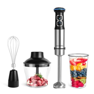 1500W Batidora de Mano, kolohoso 4 in 1 Minipimer, 21 Velocidades Batidora Picadora, 4 Hojas de Acero Inoxidable, Protección Antisalpicaduras incluye Vaso Medidor, Batidor de Huevos, Picadora, sin BPA