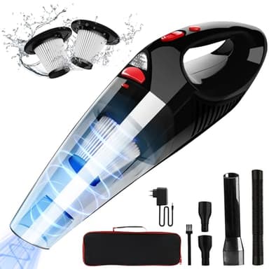 AOKBON Aspirador de Mano 8500PA 120W Aspiradora Coche Sin Aspirador Potente Carga Rápida HEPA Filtro de Acero Inoxidable con luz LED y Bolsa de Transporte luz LED para Oficina Hogar Cocina Coche