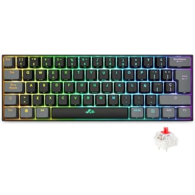 Rii RK802 Teclado Gaming Mecánico, 3 Modos de Conectividad, Retroiluminación RGB, 60% Layout Español (Interruptores Rojos)