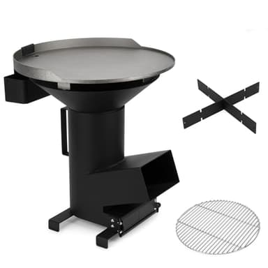 Onlyfire Estufa Rocket 3-1 Estufa de Camping Multifuncional con parrilla de cocción y placa de plancha, Ideal para cocinar al aire libre, camping, picnic, barbacoa.