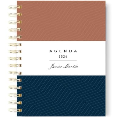 Agenda 2025 día por página anual | Agenda A5 2025 negro crema | Agenda hombre con elegante diseño de portada en azul, marrón ideal empresa | Nombre en stamping. ONEPERSONAL (A-M)