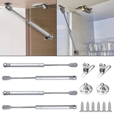 INDAUX Pistón a gas para puertas (elevación) Mini pistón de 198 mm – Paquete de 2 unidades + fijaciones (6 kg) plateado
