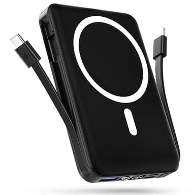 Podoru para Magsafe Powerbank, 10000mAh Bateria Externa, Bateria mag-Safe Integrado USB-C&Lighting, Cargador Portátil Magnético PD 22.5W Carga Rapida Pantalla LED para iPhone 16/15/14/13/12-Negro