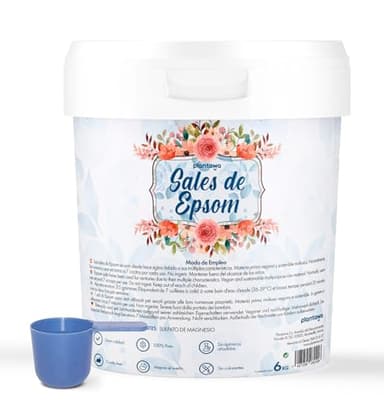 Plantawa Sales de Epsom 6KG | Sal de Baño Concentrado de Magnesio Puro, Baño Reparador y Espumoso | Sin Toxinas ni Aditivos, Bienestar y Sueño Reparador | 100% Natural, Cuidado Personal Efectivo.