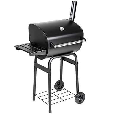 tectake® Barbacoa Carbon Portátil, Grill BBQ con Tapa, Ahumador Barbacoa, Parrilla Acero Inoxidable, con Termómetro, Barbacoa con Ruedas, Asador, Parrilla Barbacoa, Barbacoa de Obra - Negro