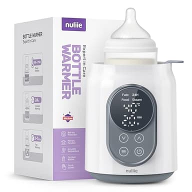 Calienta Biberones, Nuliie Calienta Biberones Eléctrico 6 en 1 para Leche Materna o Fórmula con Temporizador Digital Pantalla LCD Control de Temperatura Inteligente y Apagado Automático, 220V