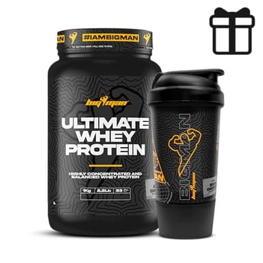Pack BigMan Ultimate Whey Protein 1 kg + Shaker de REGALO PRO | Aumenta el crecimiento muscular | Entrenamientos intensos | Máxima asimilación (Fresa)