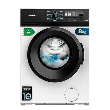 Cecotec Lavadora 8Kg Carga Frontal Bolero Dresscode 8300 Inverter Max A 1950W, 1400 rpm, 15 Programas, Motor Inverter Plus, Bajo Consumo, SteamMax, Panel de Control con Display LED